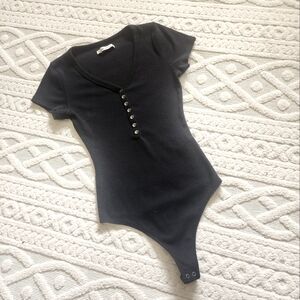 S Abercrombie Black Button-Up Shortsleeve Bodysuit